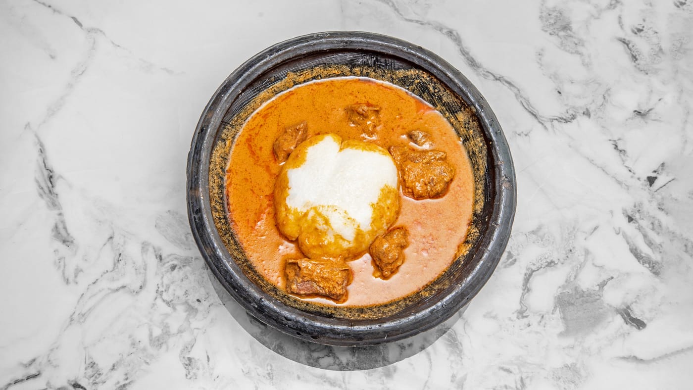 Omo tuo and groundnut soup