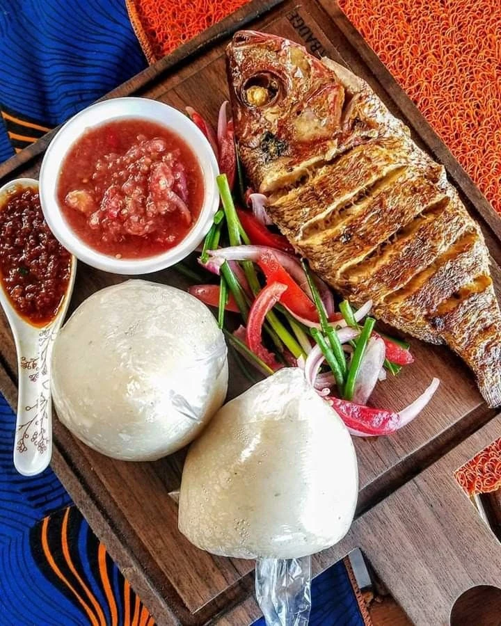 Banku and pepper sauce with fried fish
