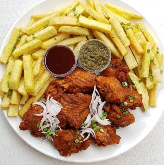 Fried yams and chofie (turkey tails)
